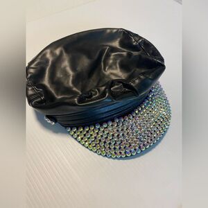 Faux Leather news boys cap hat dance costume, accessory rhinestoned